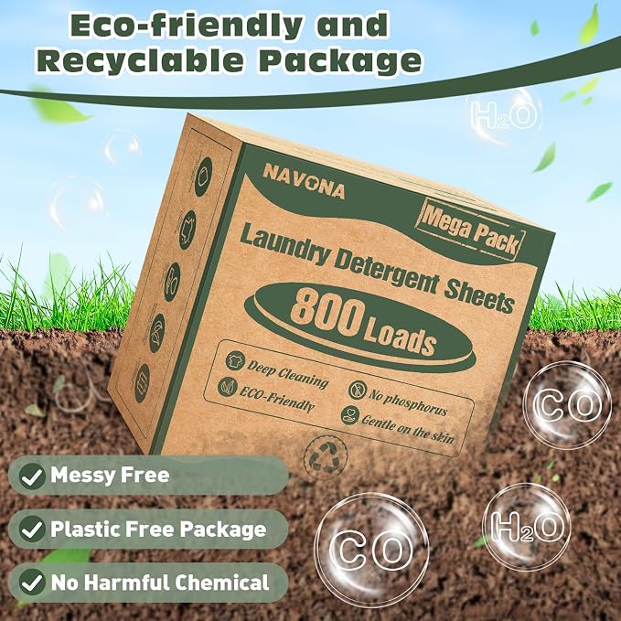 800 Loads Mega Pack Laundry Detergent Sheets, Eco-friendly Laundry Sheets, Powerful Cleaning, Suitable for Homes, Dorms, and Apartments - [Fresh Scent]