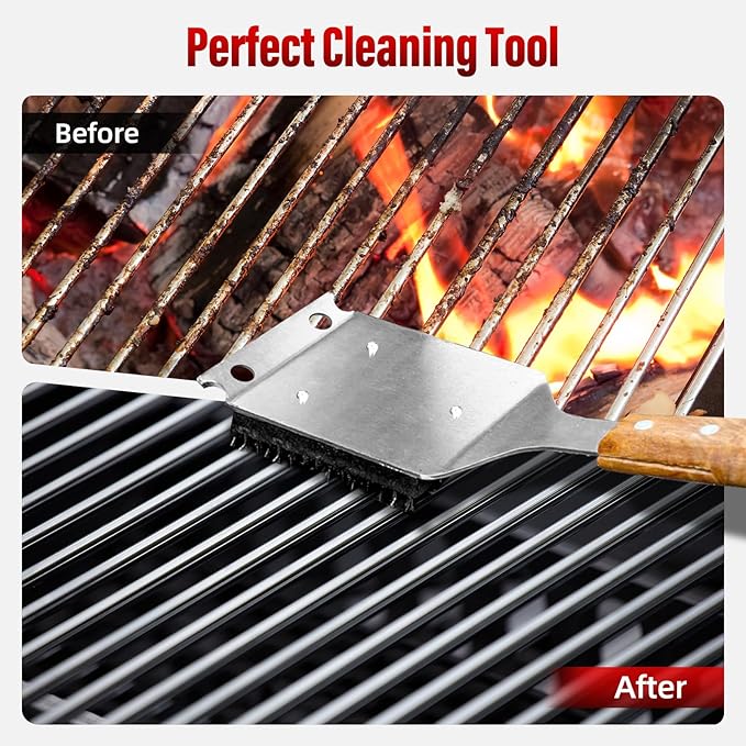 Grill Brush for Outdoor Grill Stainless Steel Head Barbecue Tool Grill Cleaner Wire Grill Brush and Scraper Durable BBQ Grill Brush Perfect BBQ Gift for Men Dad Husband