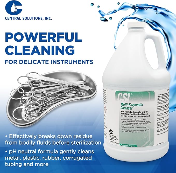 CSI Central Solutions Multi Enzymatic Cleanser - Hospital Grade Medical Instrument Cleaner for Presoak and Manual Processing, 1 Gal - Morning Mist