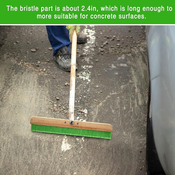 2 Pcs 24 Inches Green Concrete Broom Soft Without Handle Soft Flow Through Brush with Mounting Threads for Concrete Finishes, Hard Floors, Yards