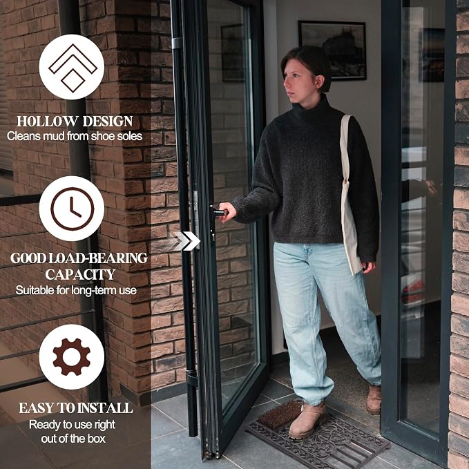 Heavy Duty Cast Iron Boot Scraper Door Mat with Brush, Outdoor Shoe Scraper for Mud Removal, Front Door, Porch, Patio and Garden Entrance