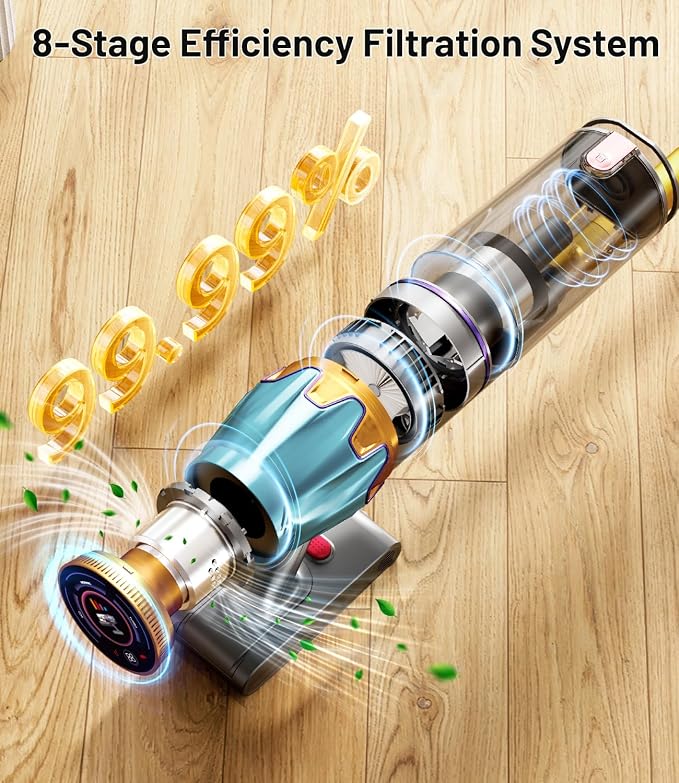 KARDV Cordless Vacuum Cleaner, 45Kpa/550W Stick Vacuum with Touch Screen, Max 65Mins Vacuum Cleaners for Home, Upgraded Green Light & Anti-Tangle Wireless Vacuum for Pet Hair/Carpet/Hardwood Floor