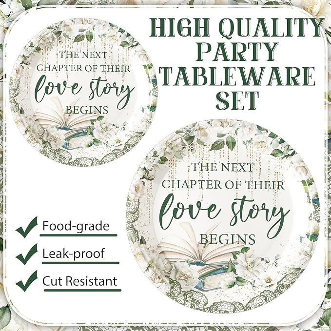 Zhehao 200 Pcs Bridal Shower Party Supplies Engagement Paper Plates Napkins Set for 50 Guests Spring Wedding Party Supplies Wedding Paper Plates with Flower (Next Chapter of Love)