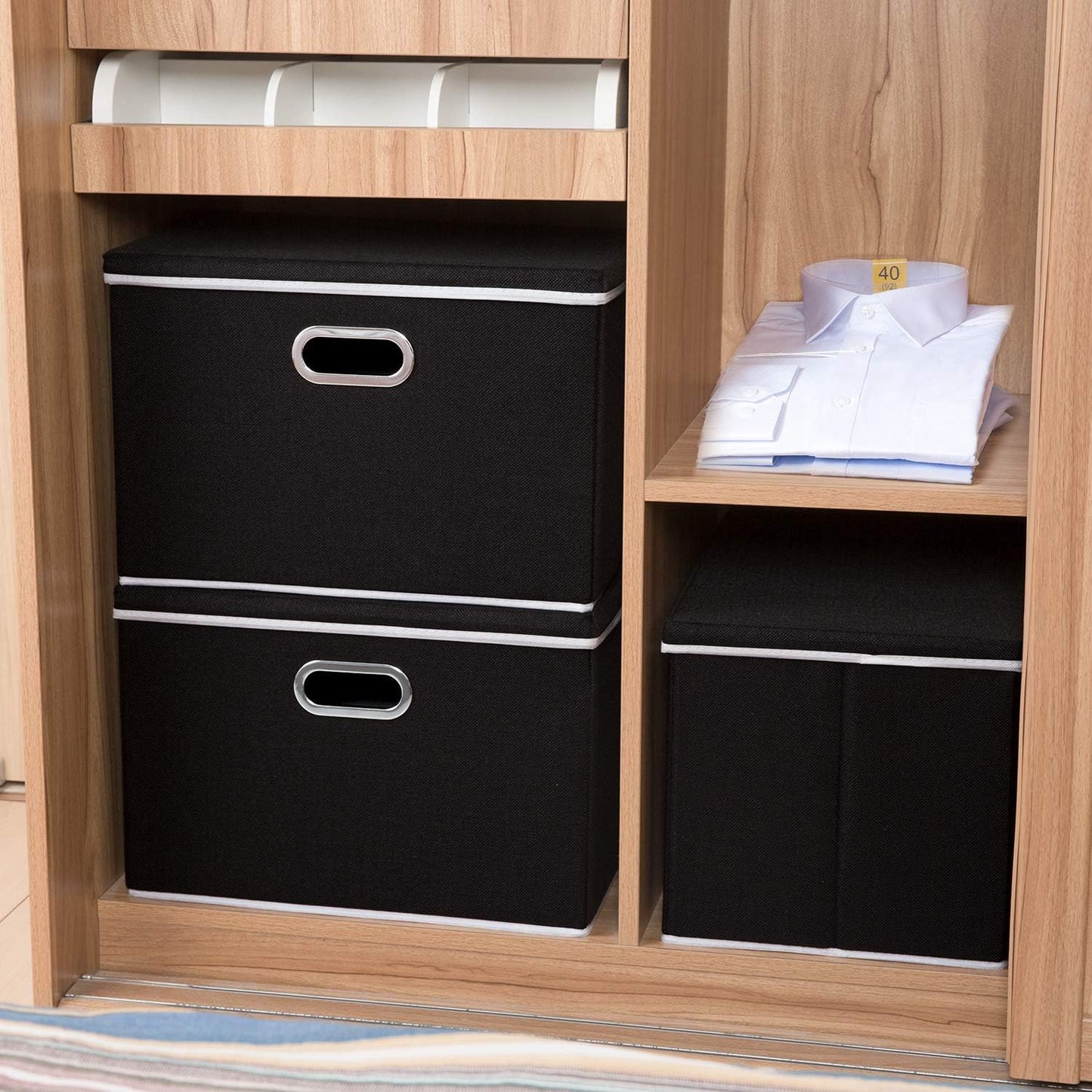 PRANDOM Extra Large Collapsible Storage Bins with Lids [5-Pack] Linen Fabric Foldable Storage Baskets Boxes Organizer Containers Cube with Cover for Bedroom Closet Office Nursery (22.8x15.75x13.8)