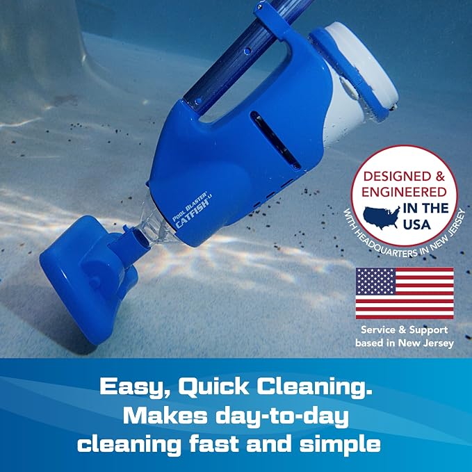 POOL BLASTER Catfish Cordless Pool Vacuum for Spot-Cleaning, Hot Tubs & Spas, up to 45 Min Runtime, Quick, Efficient, Handheld Rechargeable, Swimming Pool Cleaner, Above Ground & Inground Pool Steps