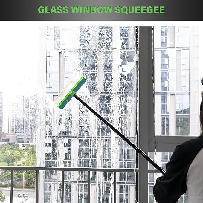 Gomake ‌11'' Window Squeegee with 20-63 Inch Telescopic Long Handle for Shower Glass Door,Car Windshield, Window, Mirror, Bathroom,Countertop,Floor Cleaning