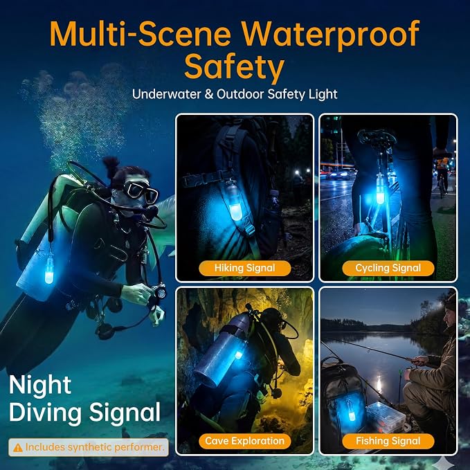 SecurityIng 2 Pcs Scuba Dive Signal Light, Mini Tank Marker Light with Constant and Flashing Modes, Underwater 150M Waterproof Strobe Beacon for Night Diving and Scuba Diving (Blue)