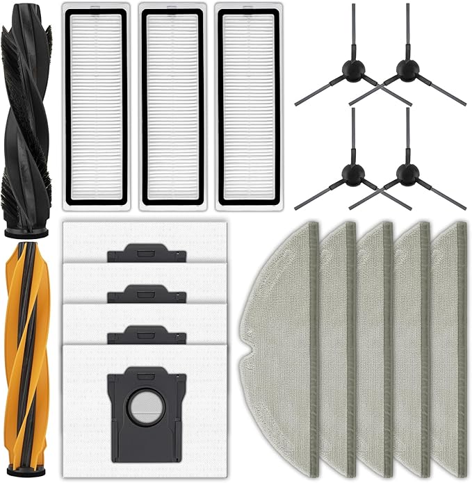 (18 Pack) D20 Plus Replacement Parts Compatible with Dreame D20 Plus Robot Vacuum Cleaner, 2 Roller Brushes, 5 Mop Pads, 3 HEPA Filters, 4 Dust Bags, 4 Side Brushes, Accessories Kit