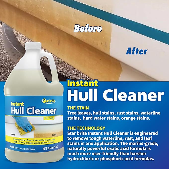 STAR BRITE Instant Hull Cleaner - Easily Remove Stains, Scum Lines & Grime for Boat Hulls, Fiberglass, Plastic & Painted Surfaces - Wipe On, Rinse Off Formula - 128 Ounce Gallon (081700)