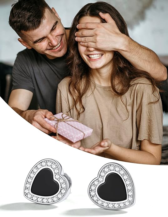 ChicSilver 925 Sterling Silver Viking Rune Natural Black Onyx Stud Earrings For Women Men