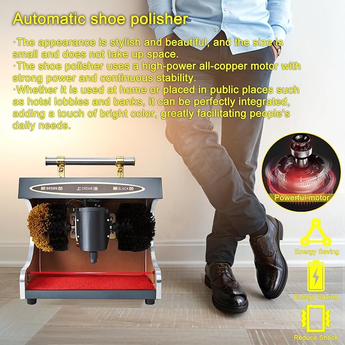 Sangeuhhlk Electric Shoe Buffer, Shoe Polisher Automatic Stainless Steel Dust Removal Polishing Clean Kit for Home Hotel Bank