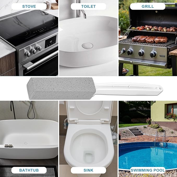 Herda 2 Packs Toilet Pumice Stone with Long Handle, Pumice Stick Removes Hard Water Ring, Calcium Deposits, Rust Buildup, pumice stone for Cleaning Stove, Bathtub, Grill, Swimming Pool, Sink