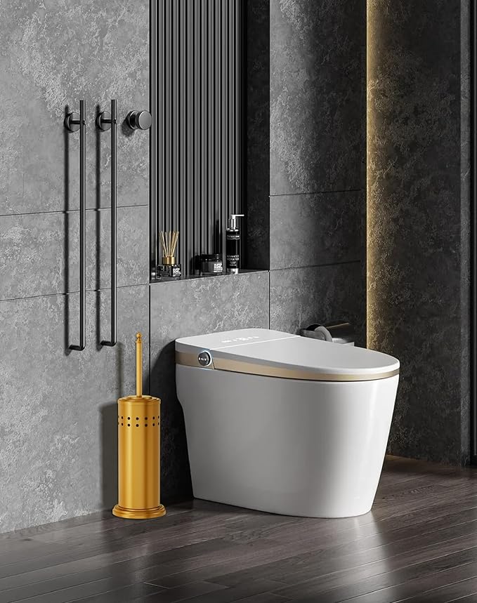 DOWRY Anti-Hand Off Toilet Plunger with Holder for Bathroom,Powerful Efficient Force Suction Cup,Heavy Duty, Deep Cleaning, Gold