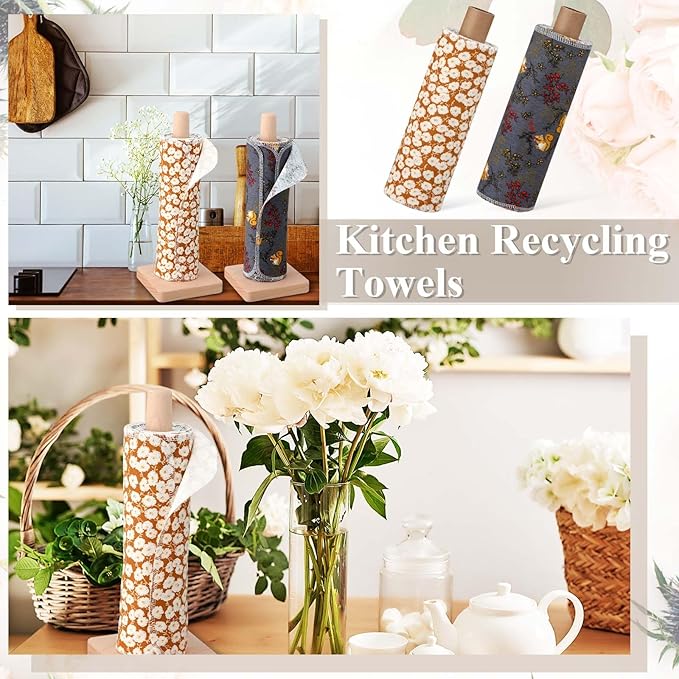 Redbaker 50 Pcs Reusable Paper Towels Paperless Reusable Cotton Cloths Toilet Absorbent Washable Paper Towels with Roll Kitchen Dishcloth for Kitchen Paperless Dishcloths(Classic)