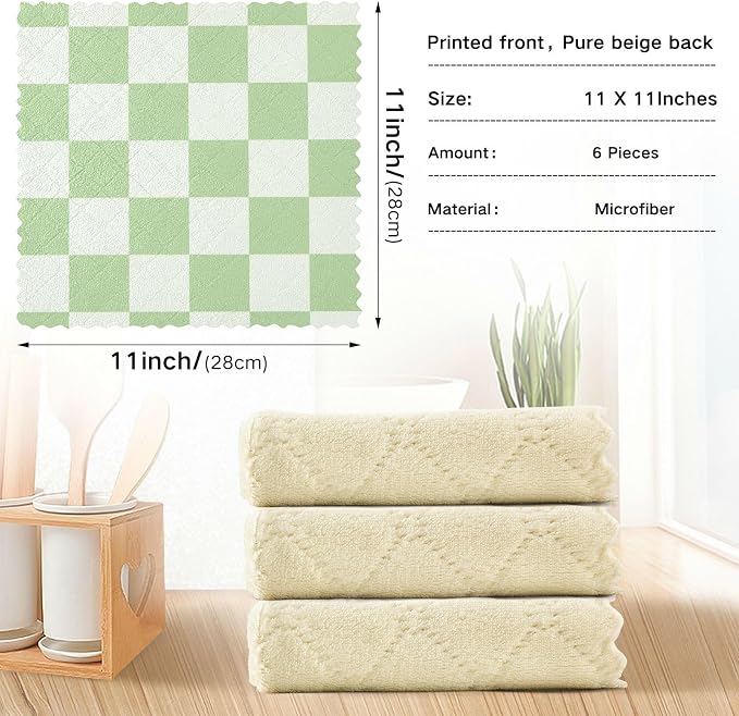 Checkered Mint Green and White Kitchen Towels Dish Cloths Set of 6 Microfiber Cleaning Cloths for Cars Super Absorbent Machine