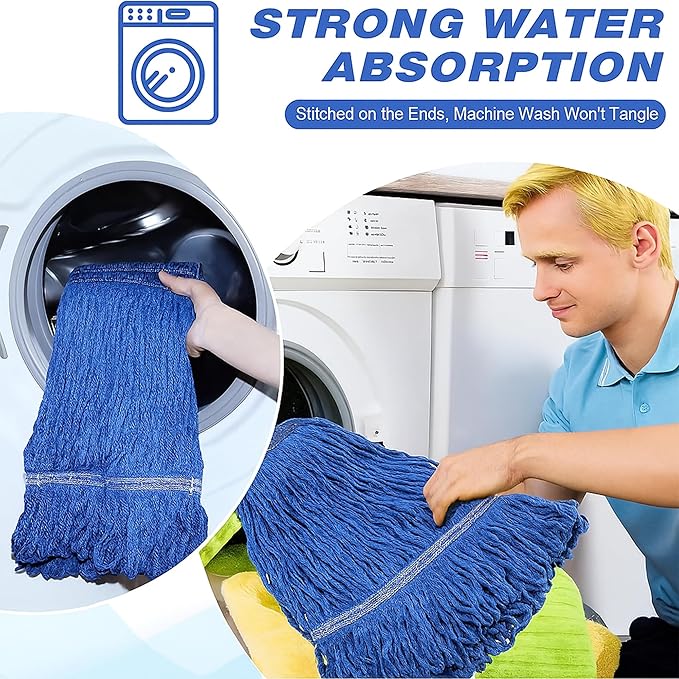 10 PCS 27.6 Inch Commercial Mop Head Refills – Heavy Duty Cotton Replacements for Industrial and Residential Floor Cleaning (Blue)