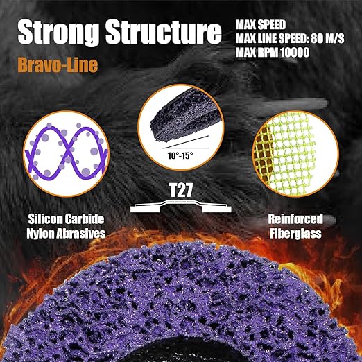 Merryland Strip Disc 4.5 inch Paint Rust Remover Disc for Angle Grinder, 4.5inch Purple Strip Wheel 5 Pack, Stripping Wheel Stripper Wheel INOX Stainless Steel Iron Universal, Bravo-Line SB207114-05