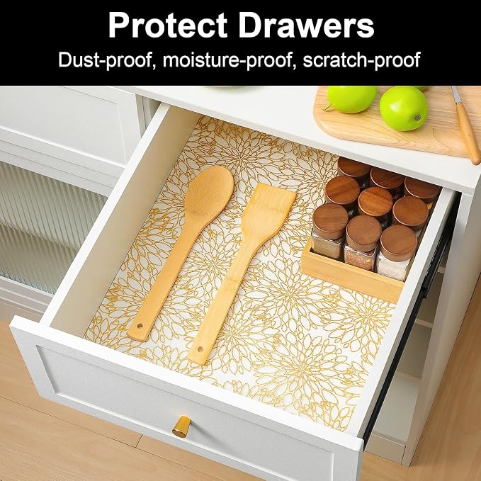 Cooyes Shelf Liner Drawer Liners, Shelf Liners for Kitchen Cabinets, Non Adhesive Cabinet Liner, EVA Waterproof Non-Slip Refrigerator Liners for Kitchen, Drawer（17.5" W x 360" L）