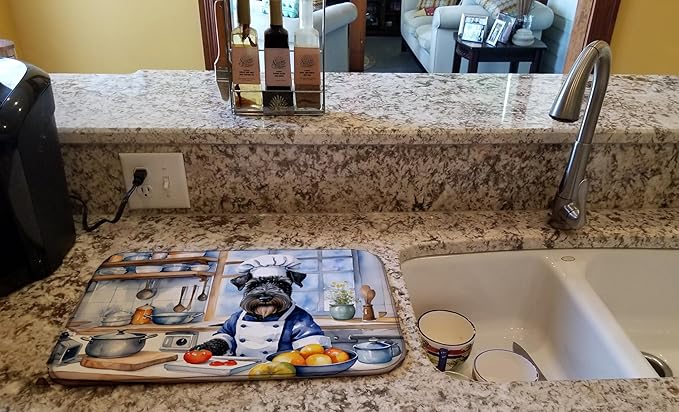 Caroline's Treasures DAC6273DDM Kerry Blue Terrier The Chef Dish Drying Mat Absorbent Dish Drying Mat Pad for Kitchen Counter Dish Drainer Mat for Countertop, 14 x 21", Multicolor
