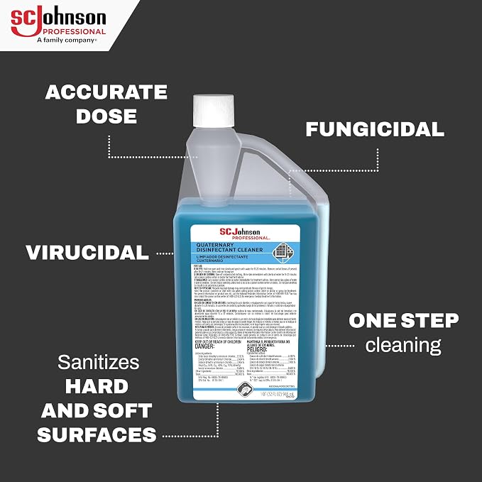 SC Johnson Professional Quaternary Disinfectant Cleaner, Soft Surface Sanitizer, 32 fl. oz. Squeeze and Pour Bottle, 6 Count, for Professional Use Only