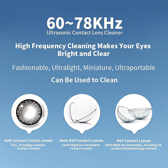 Ultrasonic Contact Lens Cleaner Rechargeable Eye Contact Cleaner with Vanity Mirror Compact Contact Lens Cleaner Support Fast Cleaning Fits All Contact Lens (Model AMT11)