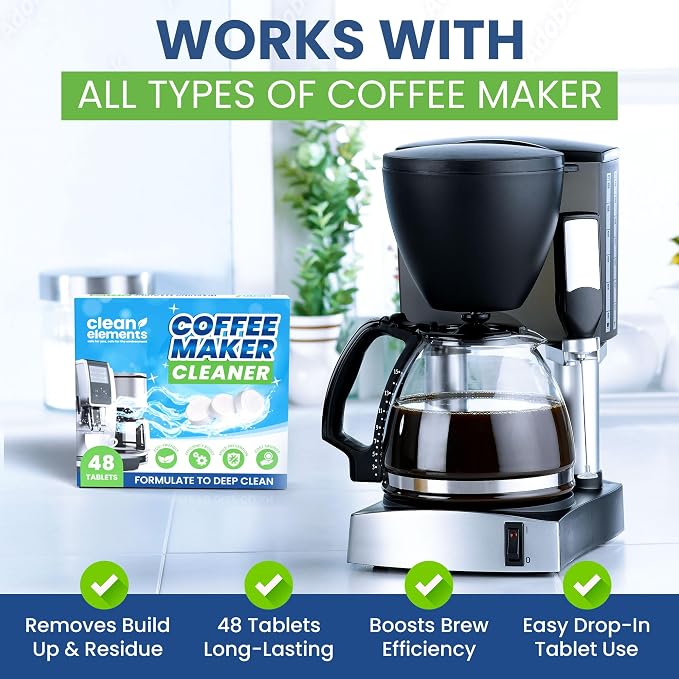 Coffee Maker Cleaner & Descaler Tablets – 48 Pack, Deep Cleaning for Coffee Pot & Coffe Machine, Compatible with Keurig, Nespresso, Miele, Ninja, Breville, DeLonghi, Espresso & Drip Machines