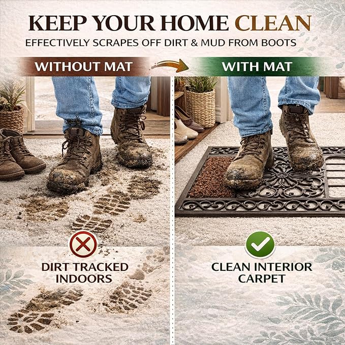 Heavy Duty Cast Iron Boot Scraper Door Mat with Brush, Outdoor Shoe Scraper for Mud Removal, Front Door, Porch, Patio and Garden Entrance