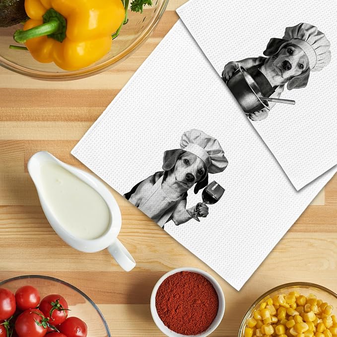 Funny Chef Beagle Kitchen Towels Set of 2, Beagle Dog Gifts for Women Dish Tea Towels for Kitchen, Dog Mom Lovers Owner Gifts Decorative Hand Towel, 16x24 Inch