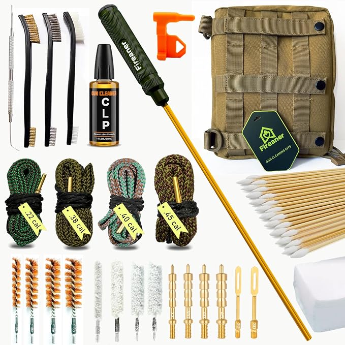 9mm Pistol Basics Single-Caliber Cleaning Kit, Handgun Cleaning kit for .357 .38 with 9mm Gun Snakes in Molle Pouch