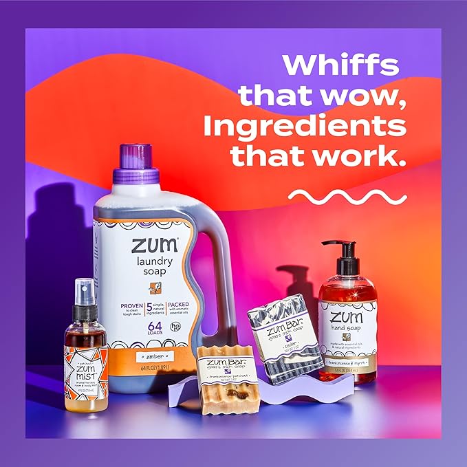 Zum Wool Dryer Balls Kit Plus Zum Mist - 3 Wool Balls with Essential Oil Blend & Room & Body Mist - Amber
