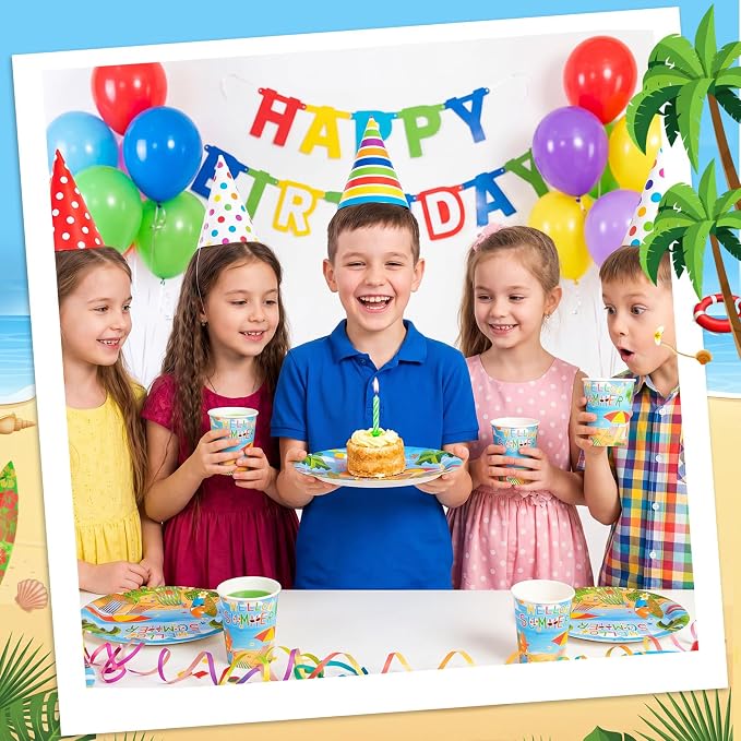 Pickmesh 250 Pcs Hello Summer Plates Napkins and Cups Beach Party Decorations Hawaiian Tropical Disposable Paper Tableware Set for 50 Guests Summery Ocean Pool Luau Birthday Party Supplies