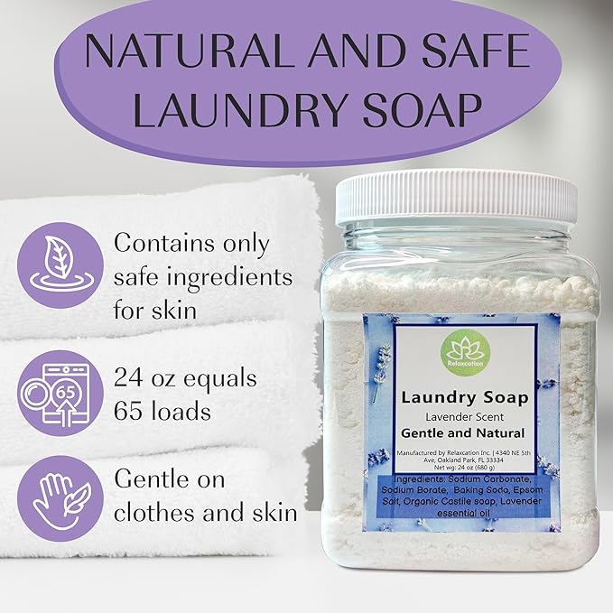 Natural Laundry Detergent Soap | Hypoallergenic Deep Cleaning Washing Powder | Eco-Friendly, Safe, and Effective BORAX, SODA ASH, EPSOM SALT, BAKING SODA and CASTILE SOAP (65 Loads) (Lavender)