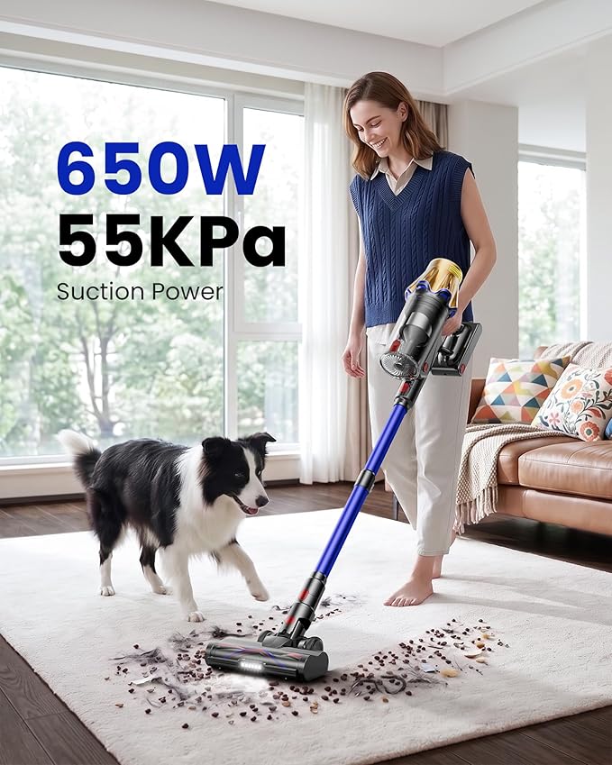 Cordless Vacuum Cleaner, Upgraded 650W 55KPA 70Mins Cordless Stick Vacuum Cleaner with Flexible Hose,Self-Standing,Touch Screen, Anti-tangle Wireless Vacumm Cleaners for Home/Pet Hair/Carpets/Floors