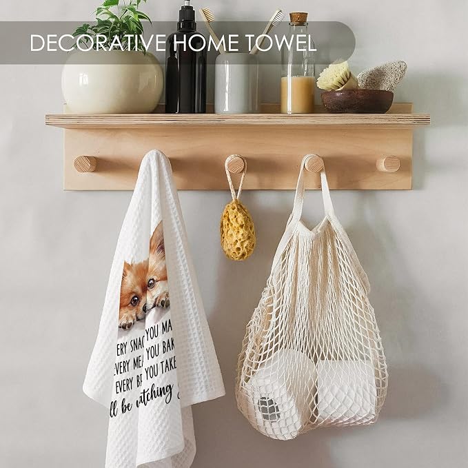 Pomeranian Kitchen Towel Gifts for Dog Lovers Decorative Set of 2, Pomeranian Dish Towels Dishcloths Tea Towels, Pom Waffle Weave Microfiber Hand Towel for Kitchen Bathroom Decor 16x24