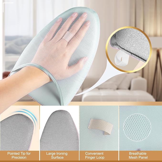 Garment Steamer with Ironing Glove, Anti Steam Heat-Resistant Glove with Thick Sponge Padding, Waterproof Surface, Ventilated Design, Built-In Finger Loop for Easy Ironing