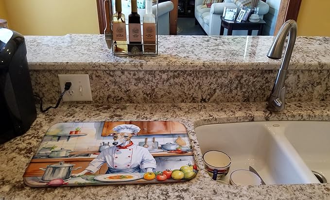Caroline's Treasures DAC6341DDM Whippet The Chef Dish Drying Mat Absorbent Dish Drying Mat Pad for Kitchen Counter Dish Drainer Mat for Countertop, 14 x 21", Multicolor