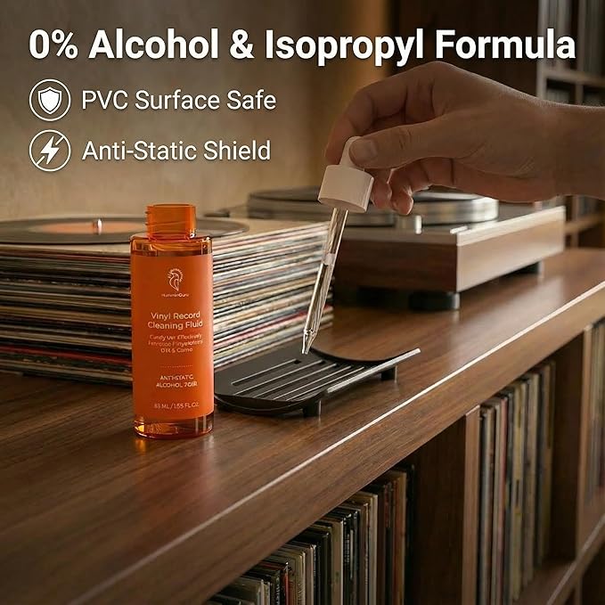 HumminGuru I-Brush Vinyl Record Cleaning Kit, Anti-Static Vinyl Record Cleaner Kit with Dual Velvet Pads Vinyl Record Brush + Alcohol-Free Record Cleaning Solution + LP Brush Holder (Orange: I-Brush)