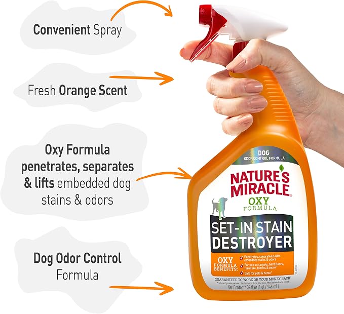 Nature’s Miracle Set-In Stain Destroyer Dog, 32 Ounces, Oxy Formula With Orange Scent