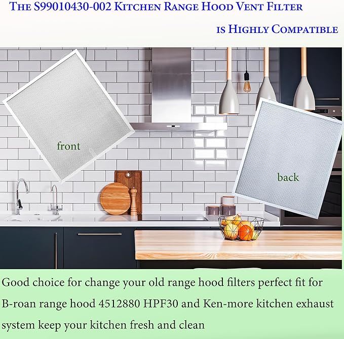 2Pack S99010430-002 Range Hood Grease Filters Size 15.75 x 13.78 x 0.354 inch Compatible With B.roan N.utone HPF30 4512880 Rnge Hood Filter Replacement