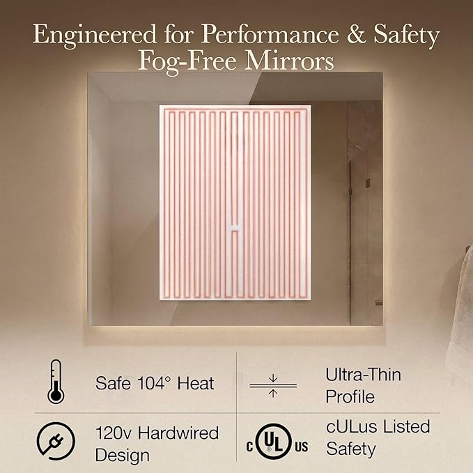 WarmlyYours Heated Mirror Defogger Rectangular 30x40 in. Self-Adhesive Anti Fog and Steam Electric Pad for Existing Bathroom Wall Mirrors