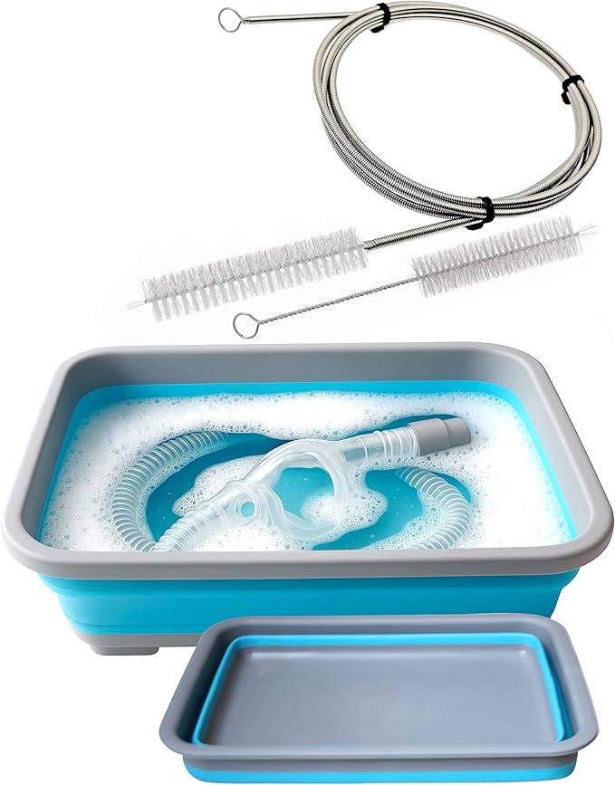 CPAP Cleaning Kit for Hose and Mask, CPAP Hose Cleaning Brush, Collapsible Wash Basin, Compatible with Standard and Slimline CPAP Tubing (Basic Basin Kit)