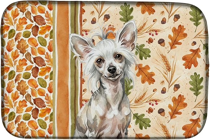 Caroline's Treasures Hairless Mottled Pattern Chinese Crested Heirloom Fall Dish Drying Mat Absorbent Dish Drying Mat Pad for Kitchen Counter Dish Drainer Mat for Countertop, 14 x 21", Multicolor