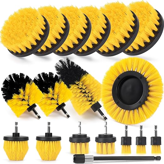 SHIELDPRO 18 Pack Drill Brush Attachment Set, Power Cleaning Scrub Brushes for Drill, Extend Long Attachment, All Purpose for Car Detailing, Bathroom, Carpet, Tile Grout, Sinks, Corners