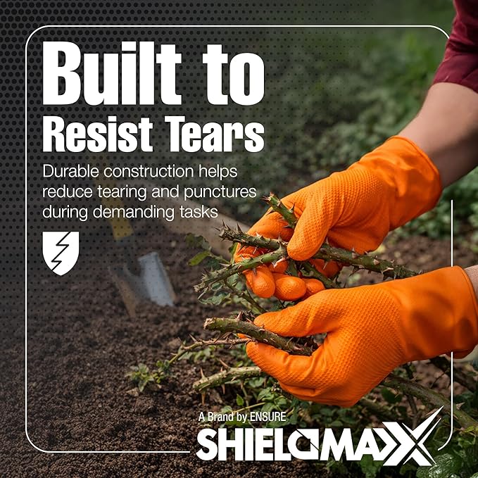 Heavy Duty Nitrile Gloves – 8 Mil Orange Industrial Gloves, Powder& Latex Free, Non-Sterile, Diamond Texture Grip