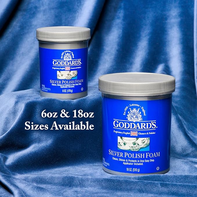 Goddard's Silver Polish Foam – Silver Jewelry Cleaner for Antiques, Accessories, Ornaments & More – Cleaner for Silverware Protection – Tarnish Remover for Jewelry w/Sponge Applicator (18 oz)