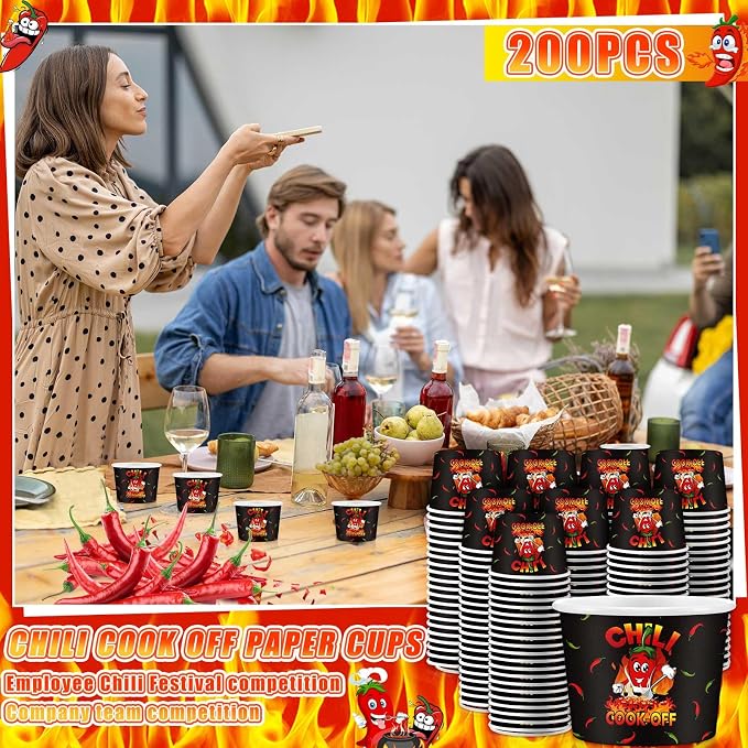 Ziliny 200 Pcs Chili Cook off Party Decorations Disposable Chili Cook off Paper Tasting Cups Food Sample Bowls for Mexican Party Supplies(Stew,5 oz)