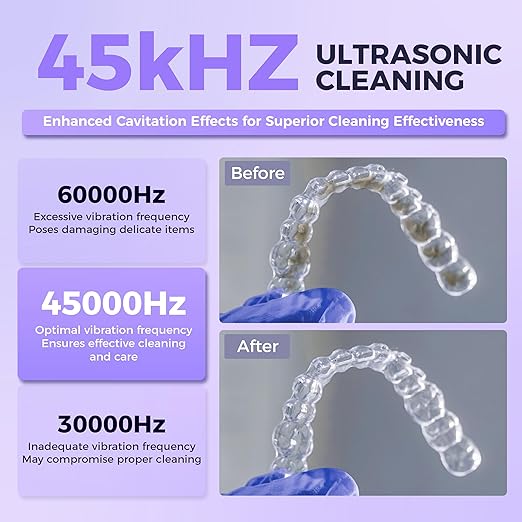 Ultrasonic Retainer Cleaner Machine, 45kHz Rechargeable Retainer Cleaner with 4 UV Lights, W200 Ultrasonic Cleaner for Retainers, Aligners, Mouth Guards, Night Guards & Dentures