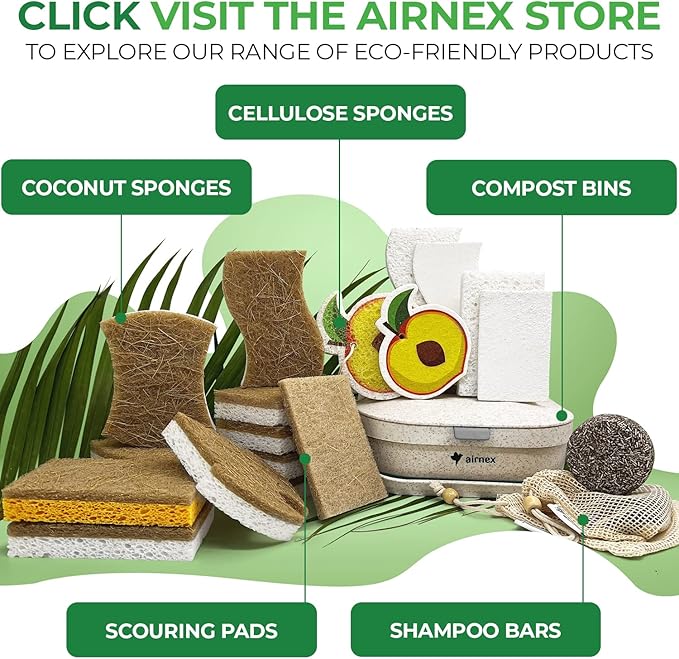 AIRNEX Pack of 12 Non Scratch Scouring Pads for Pots and Pans with Pack of 12 S-Shape Odor Free Natural Kitchen Sponges