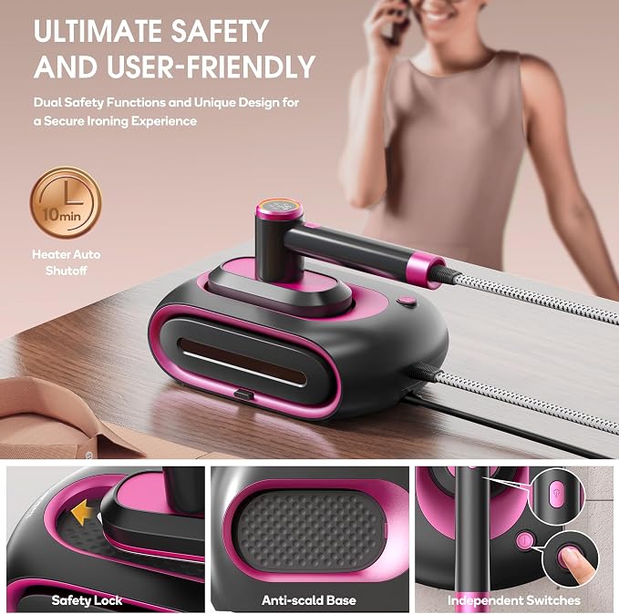 Newbealer 2In1 Pro Station Iron, 1550W Turbo Steam, 1.2L Tank (Ashpink) | Hanging Garment Steamer, 3-Level Steam & 3 Dry Ironing, 30s Heat Up, Self Clean, Auto-Off, Versatile for Home/Hotel/Boutique
