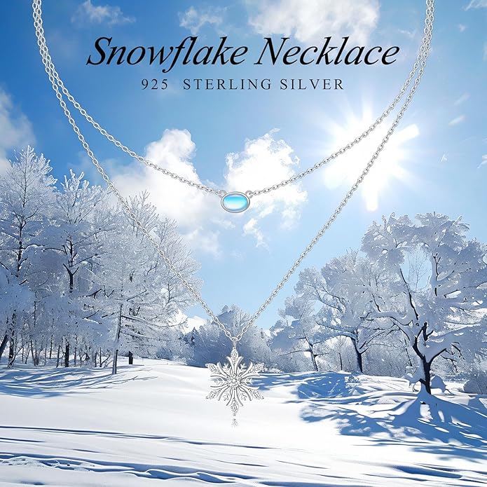 FLYOW Layered Choker Necklace S925 Sterling Silver Star Full Moon Daisy Flower Pendant Disc Jewelry Adjustable Clavicle Necklaces for Women Girls Birthday Gifts